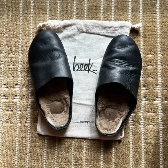 Beek Cardonal Shearling Slip on - Black Leather Size 11 - Picture 2 of 6